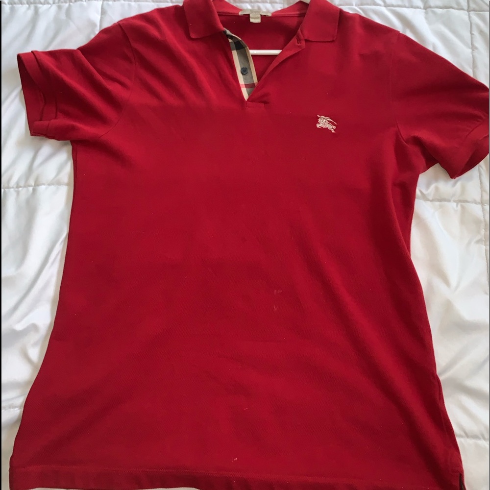 Red burberry polo shirt